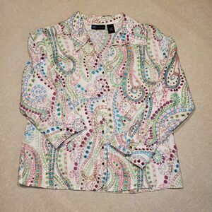 Relativity 100% Linen Paisley Snap Up Top Size L